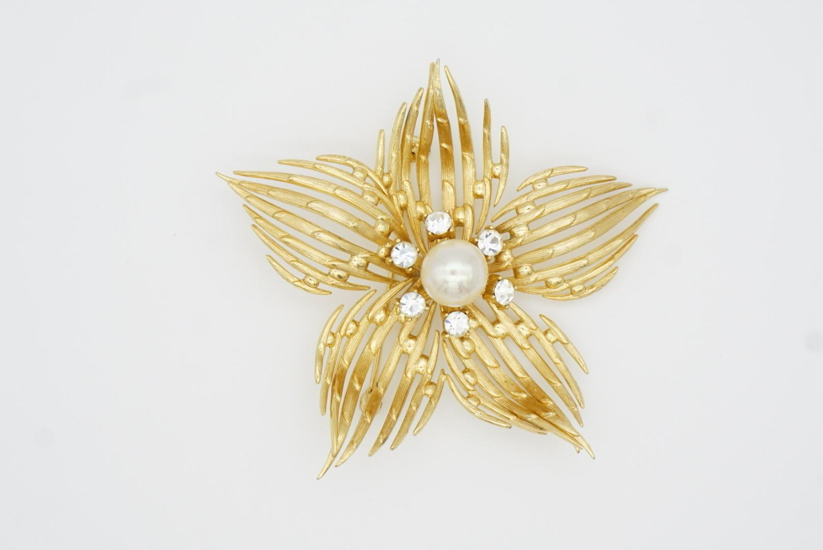 Christian Dior GROSSE 1968 Huge Openwork Flower Pentagram Pearl Crystals Brooch For Sale 3