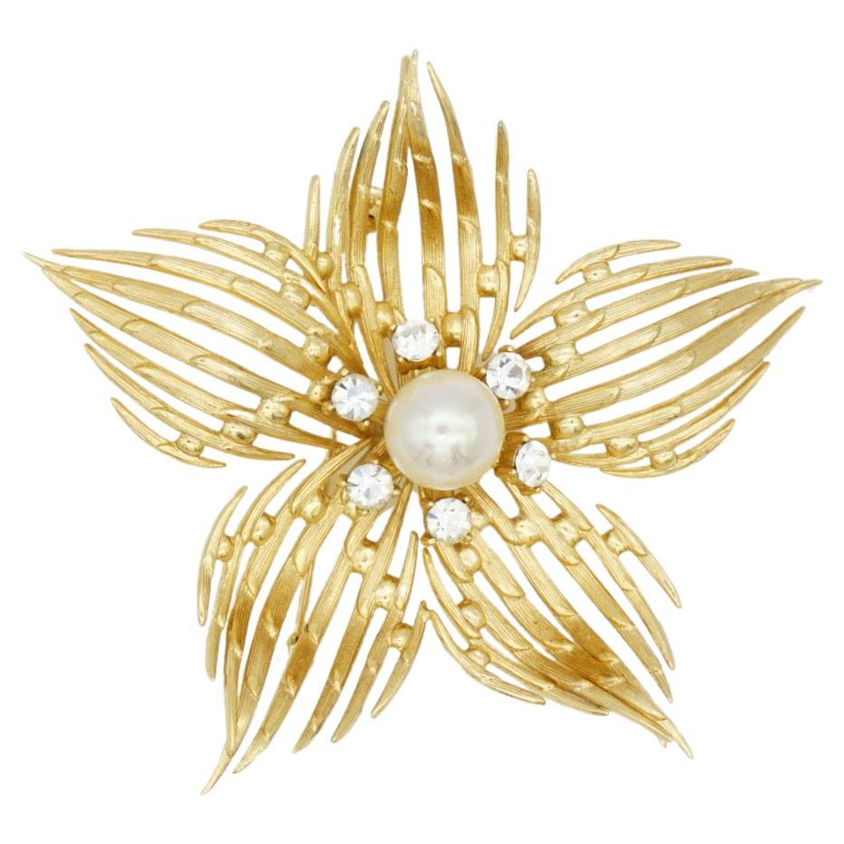Christian Dior GROSSE 1968 Huge Openwork Flower Pentagram Pearl Crystals Brooch For Sale