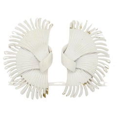 Christian Dior GROSSE 1968 Large White Coral Fan Wing Floral Shell Clip Earrings
