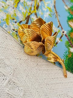 Christian Dior GROSSE 1968 Textured Vivid Flower Layers Rose Curled Leaf Brooch