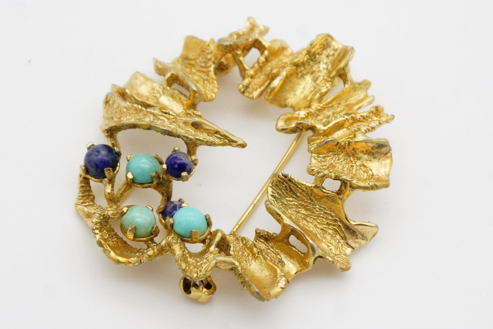 Christian Dior Grosse 1968 Vintage Large Couronne Turquoise Marine Écorce d'arbre Broche 5