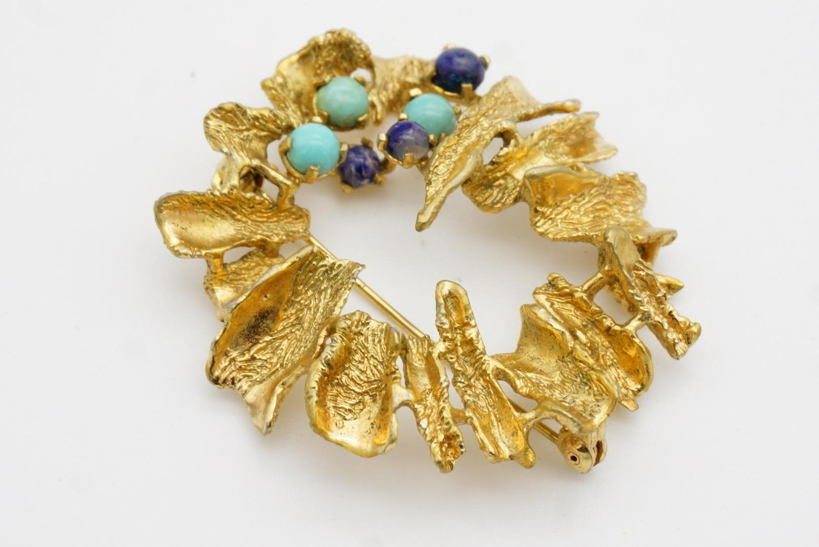 Christian Dior Grosse 1968 Vintage Large Couronne Turquoise Marine Écorce d'arbre Broche 6