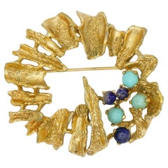 Christian Dior GROSSE 1968 Vintage Large Wreath Turquoise Navy Tree Bark Brooch