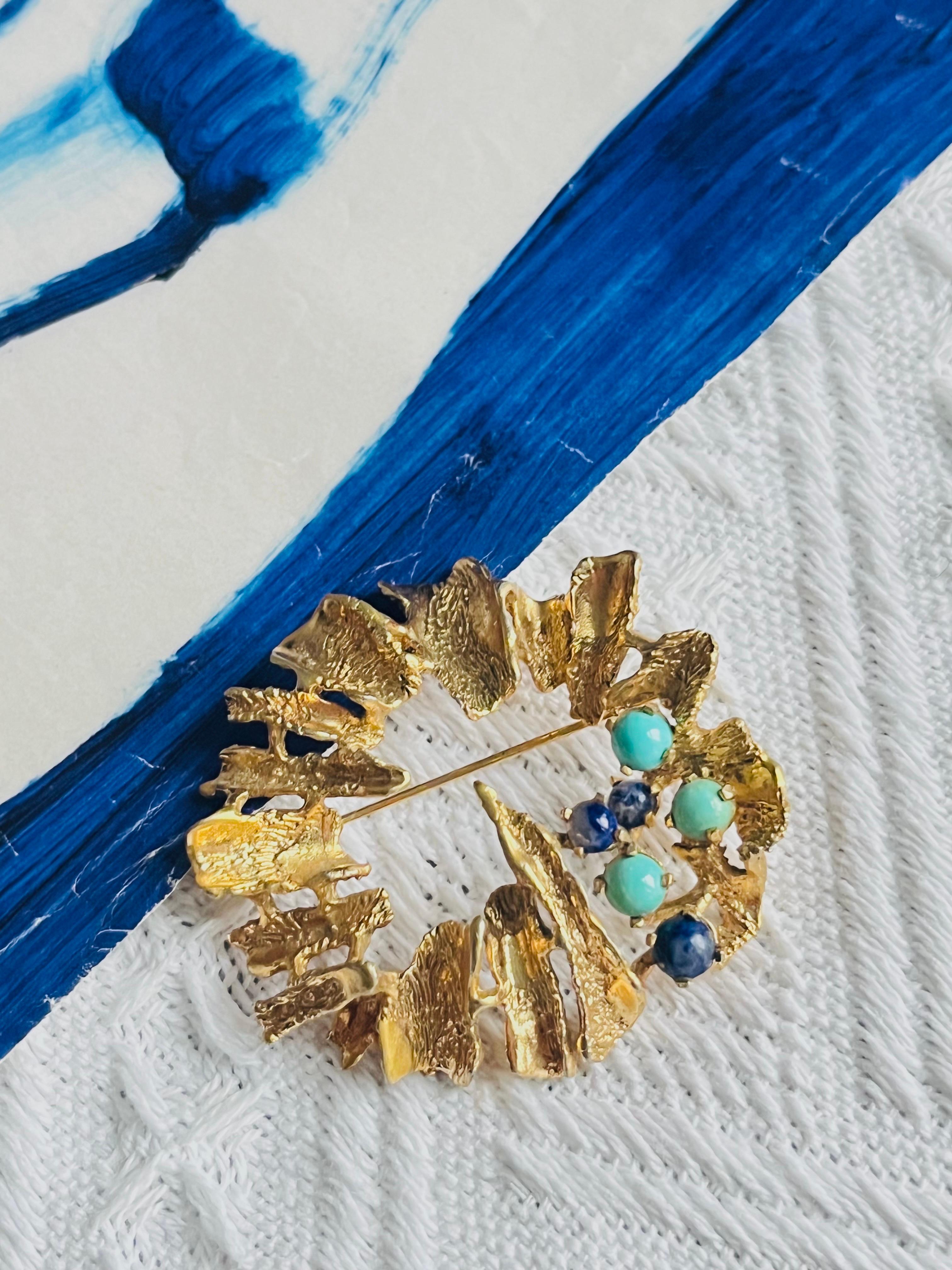 Art déco Christian Dior Grosse 1968 Vintage Large Couronne Turquoise Marine Écorce d'arbre Broche