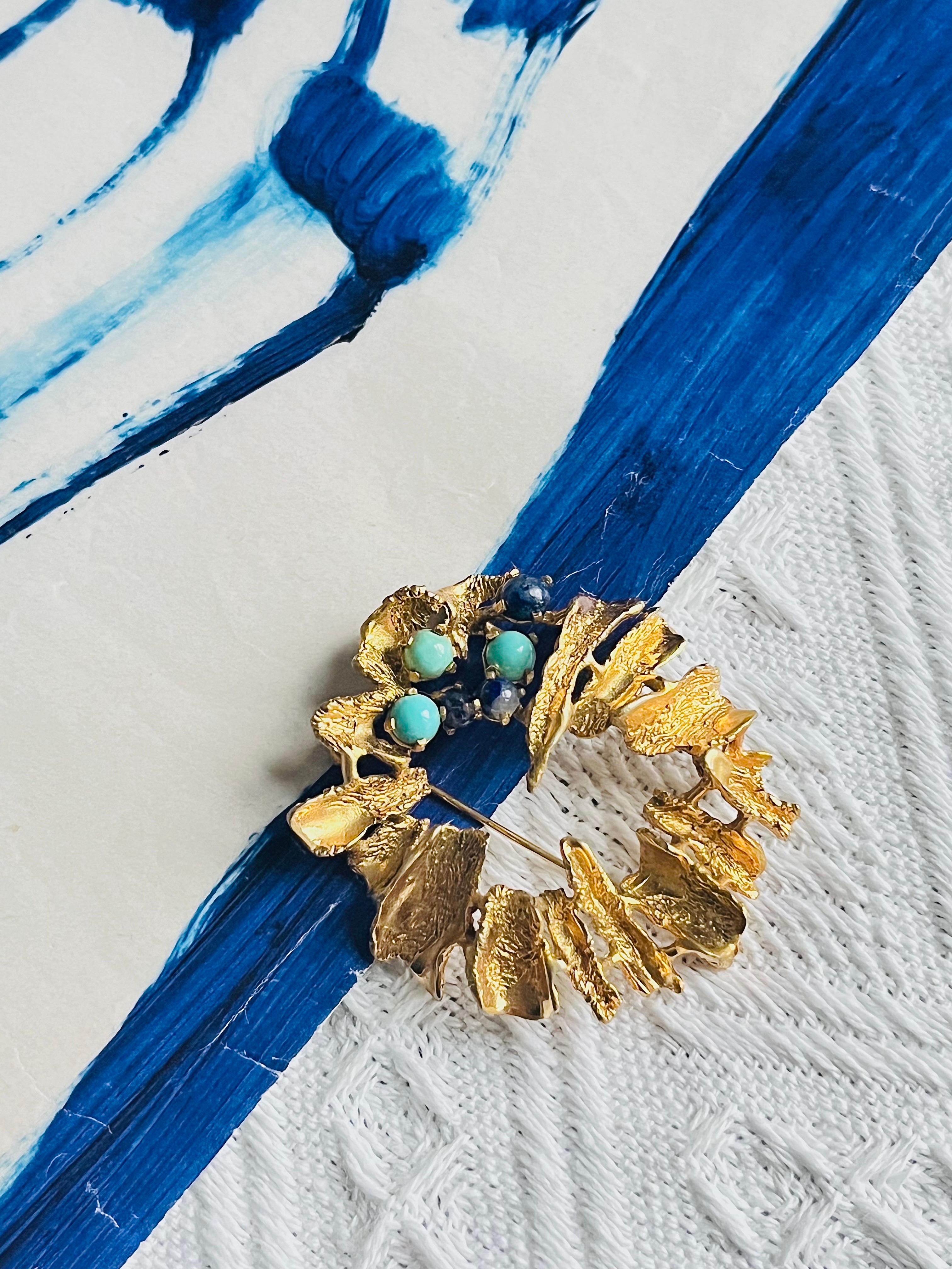 Christian Dior Grosse 1968 Vintage Large Couronne Turquoise Marine Écorce d'arbre Broche Bon état à Wokingham, England