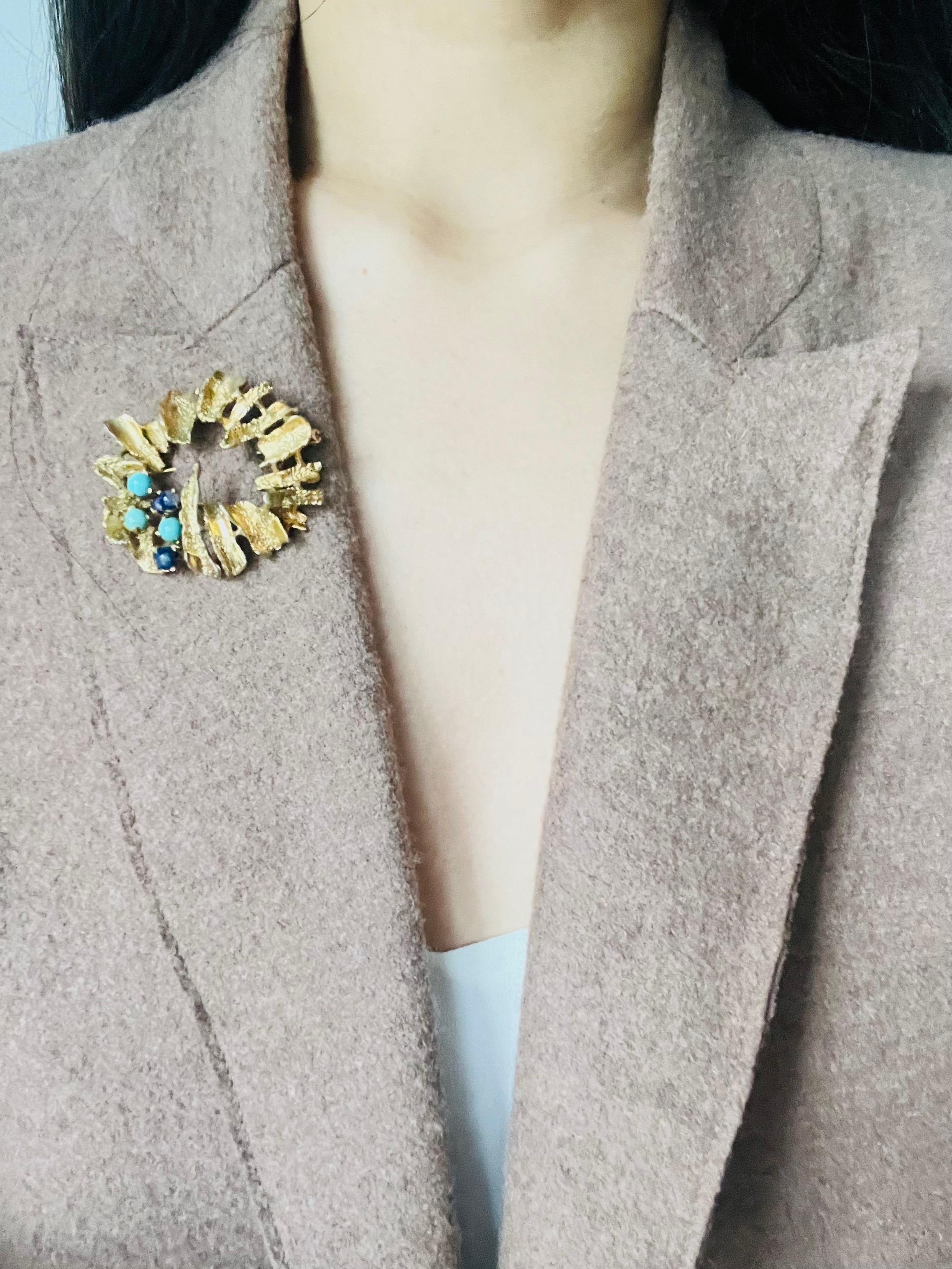  Christian Dior Grosse 1968 Vintage Large Couronne Turquoise Marine Écorce d'arbre Broche Unisexe 