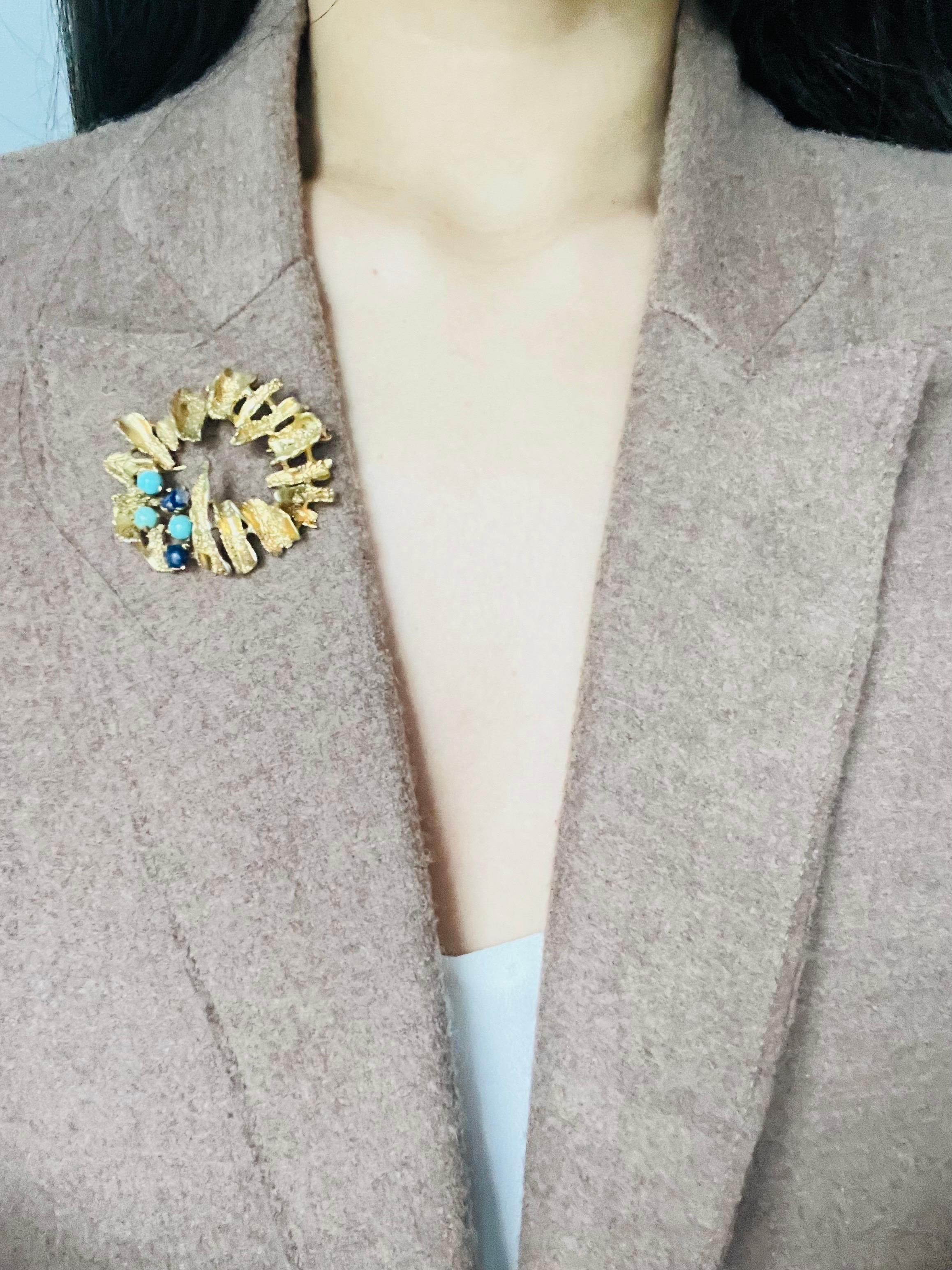 Christian Dior Grosse 1968 Vintage Large Couronne Turquoise Marine Écorce d'arbre Broche 2