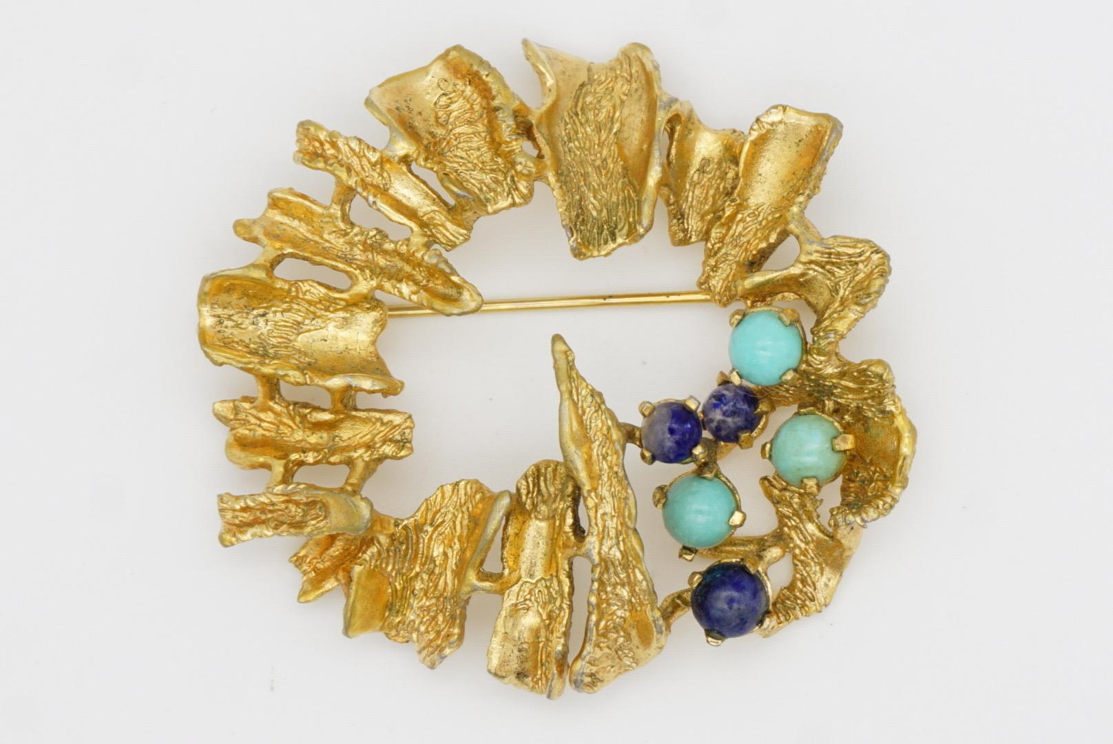 Christian Dior Grosse 1968 Vintage Large Couronne Turquoise Marine Écorce d'arbre Broche 3