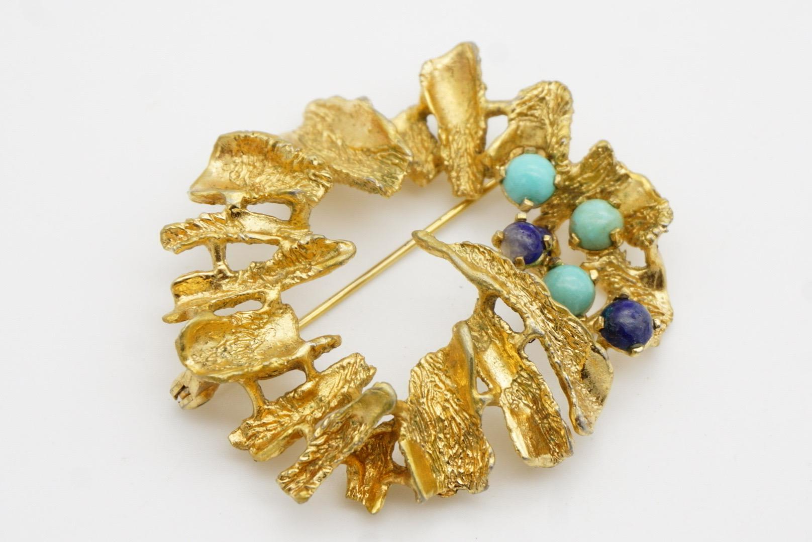 Christian Dior Grosse 1968 Vintage Large Couronne Turquoise Marine Écorce d'arbre Broche 4