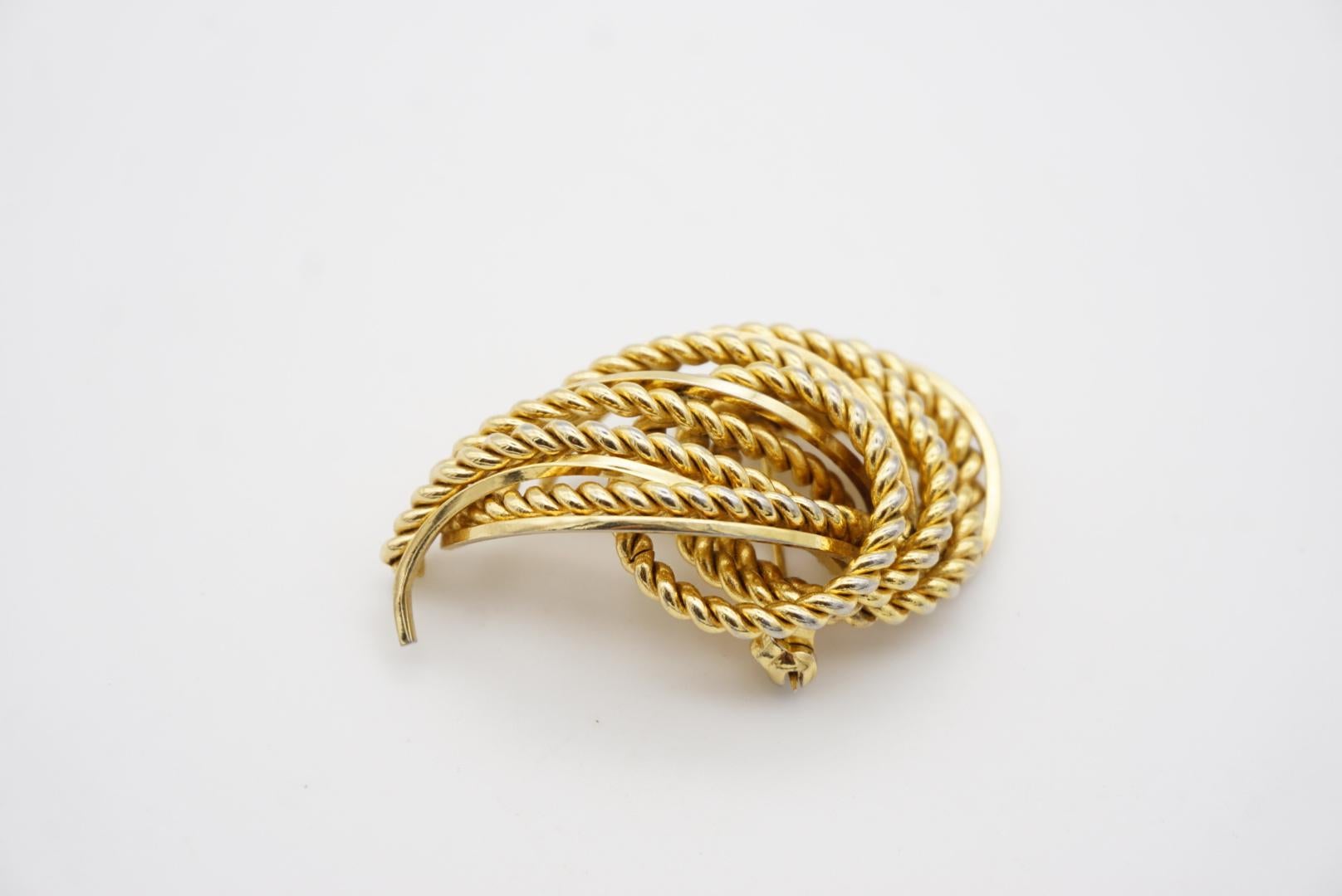 Christian Dior GROSSE 1968 Weave Leaf Modernist Swirl Rope Fire Gold Brooch For Sale 5