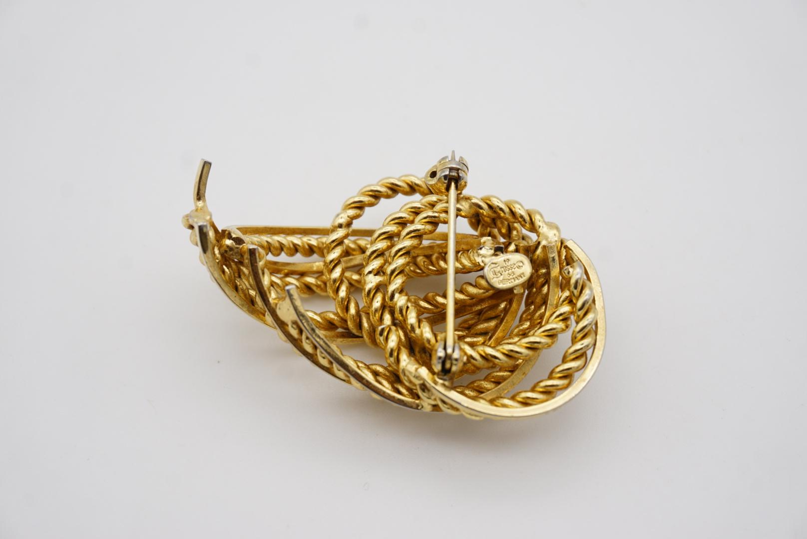 Christian Dior GROSSE 1968 Weave Leaf Modernist Swirl Rope Fire Gold Brooch For Sale 6
