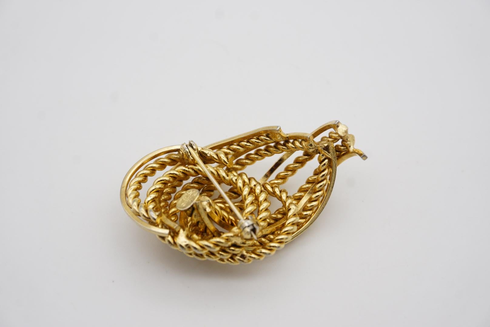 Christian Dior GROSSE 1968 Weave Leaf Modernist Swirl Rope Fire Gold Brooch For Sale 7