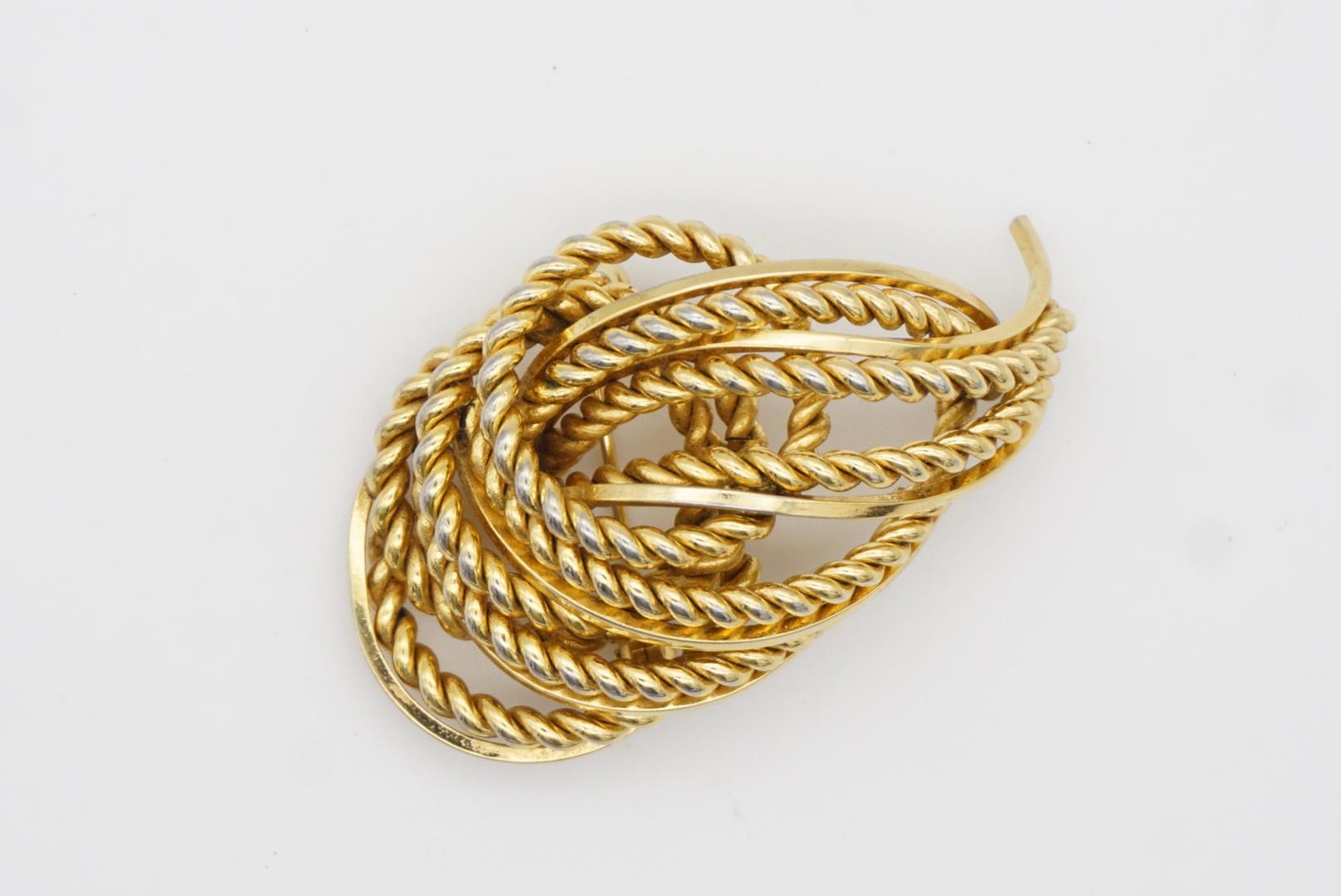 Christian Dior GROSSE 1968 Weave Leaf Modernist Swirl Rope Fire Gold Brooch For Sale 2
