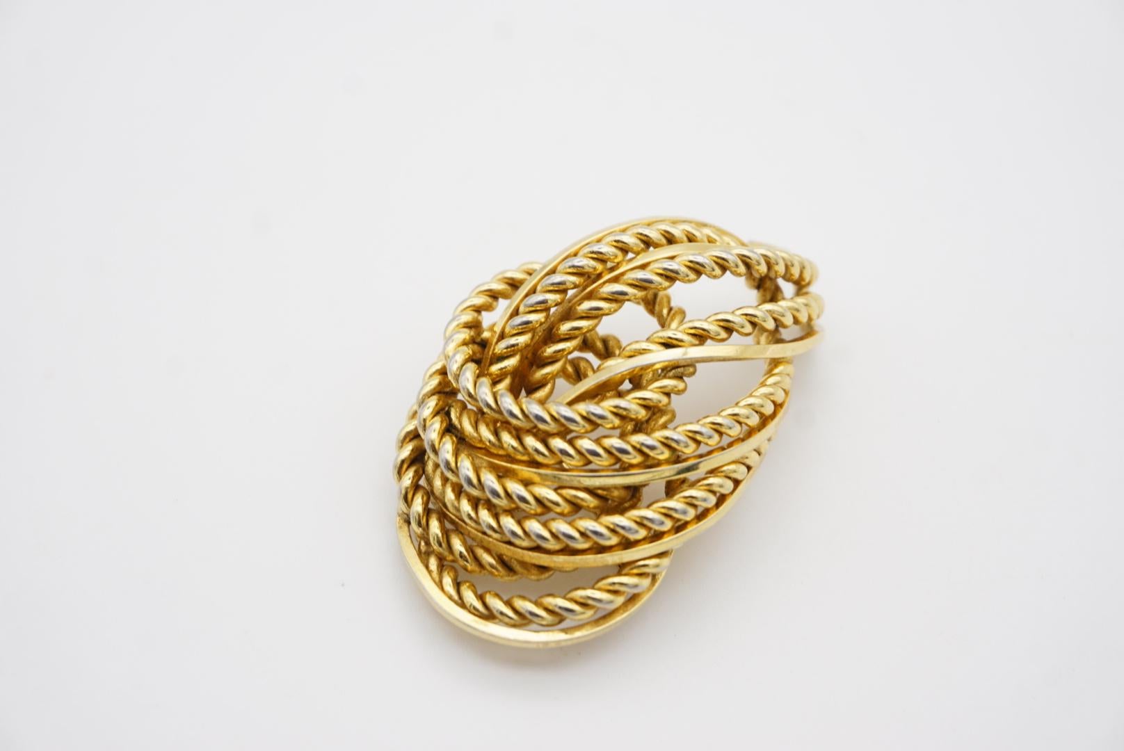 Christian Dior GROSSE 1968 Weave Leaf Modernist Swirl Rope Fire Gold Brooch For Sale 3