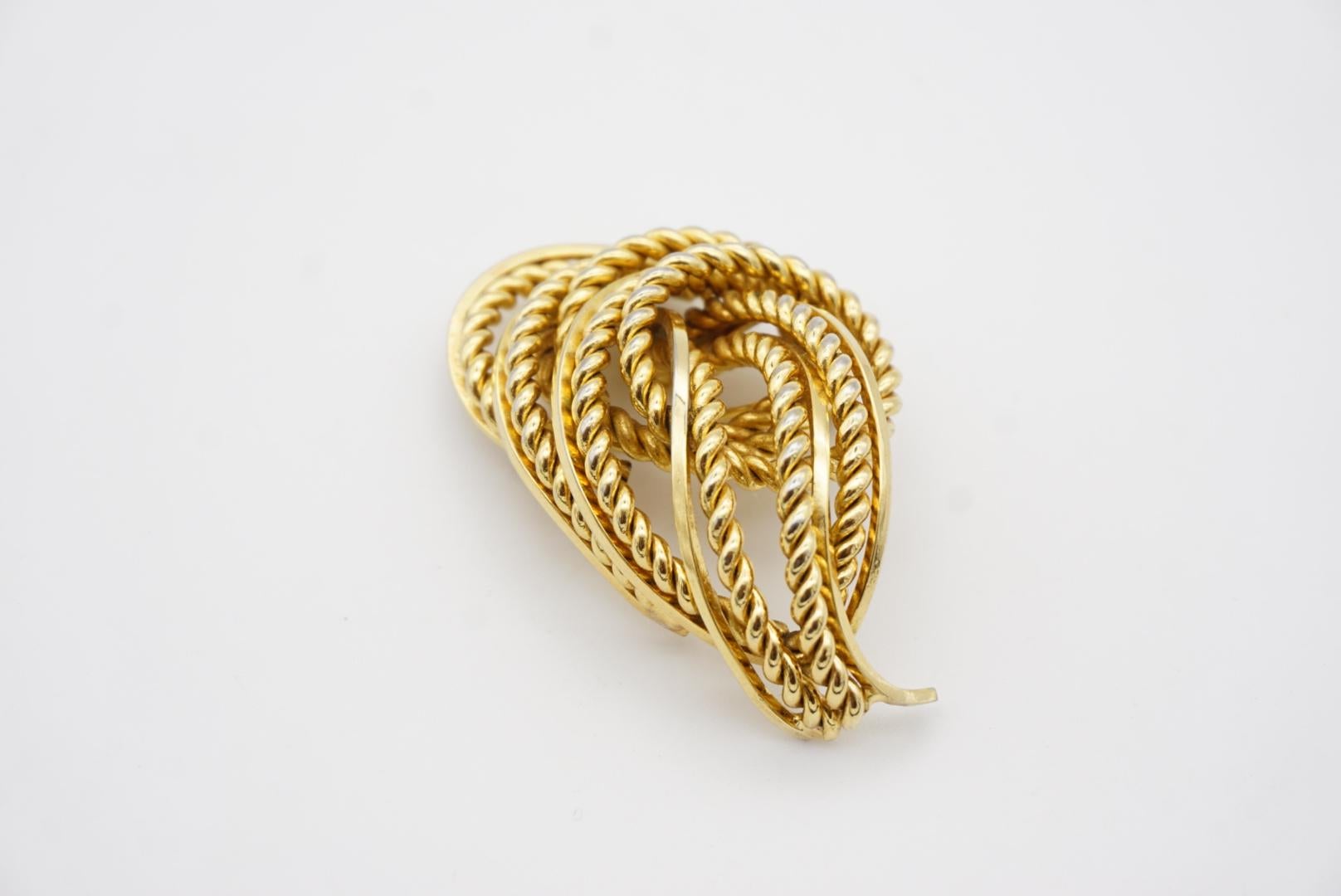 Christian Dior GROSSE 1968 Weave Leaf Modernist Swirl Rope Fire Gold Brooch For Sale 4