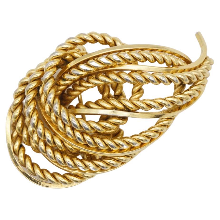 Christian Dior GROSSE 1968 Weave Leaf Modernist Swirl Rope Fire Gold Brooch For Sale