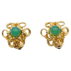 Christian Dior GROSSE 1969 Emerald Green Crystal Openwork Flower Clip Earrings