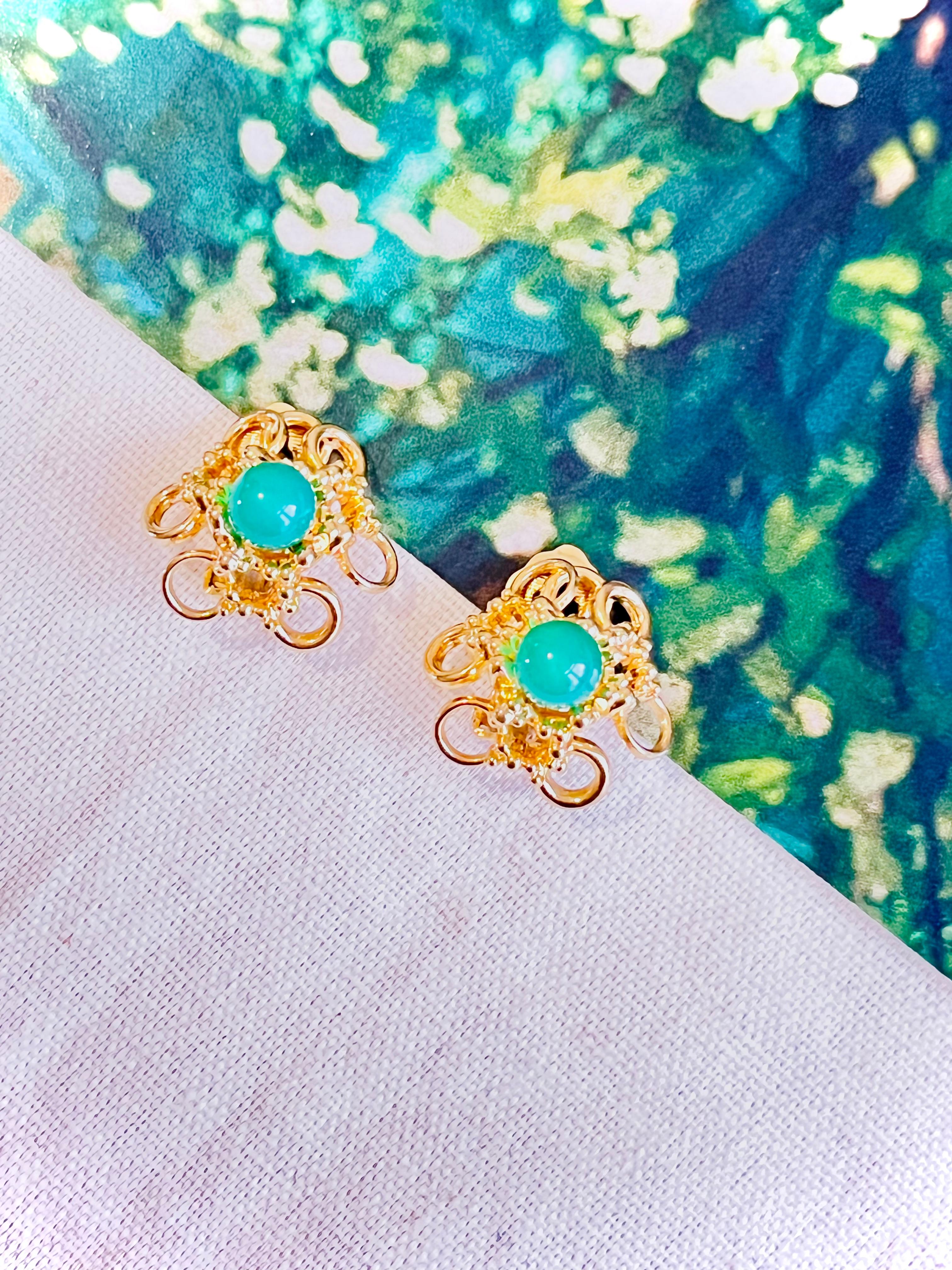 Art Deco Christian Dior GROSSE 1969 Emerald Jade Flower Openwork Interlock Clip Earrings For Sale