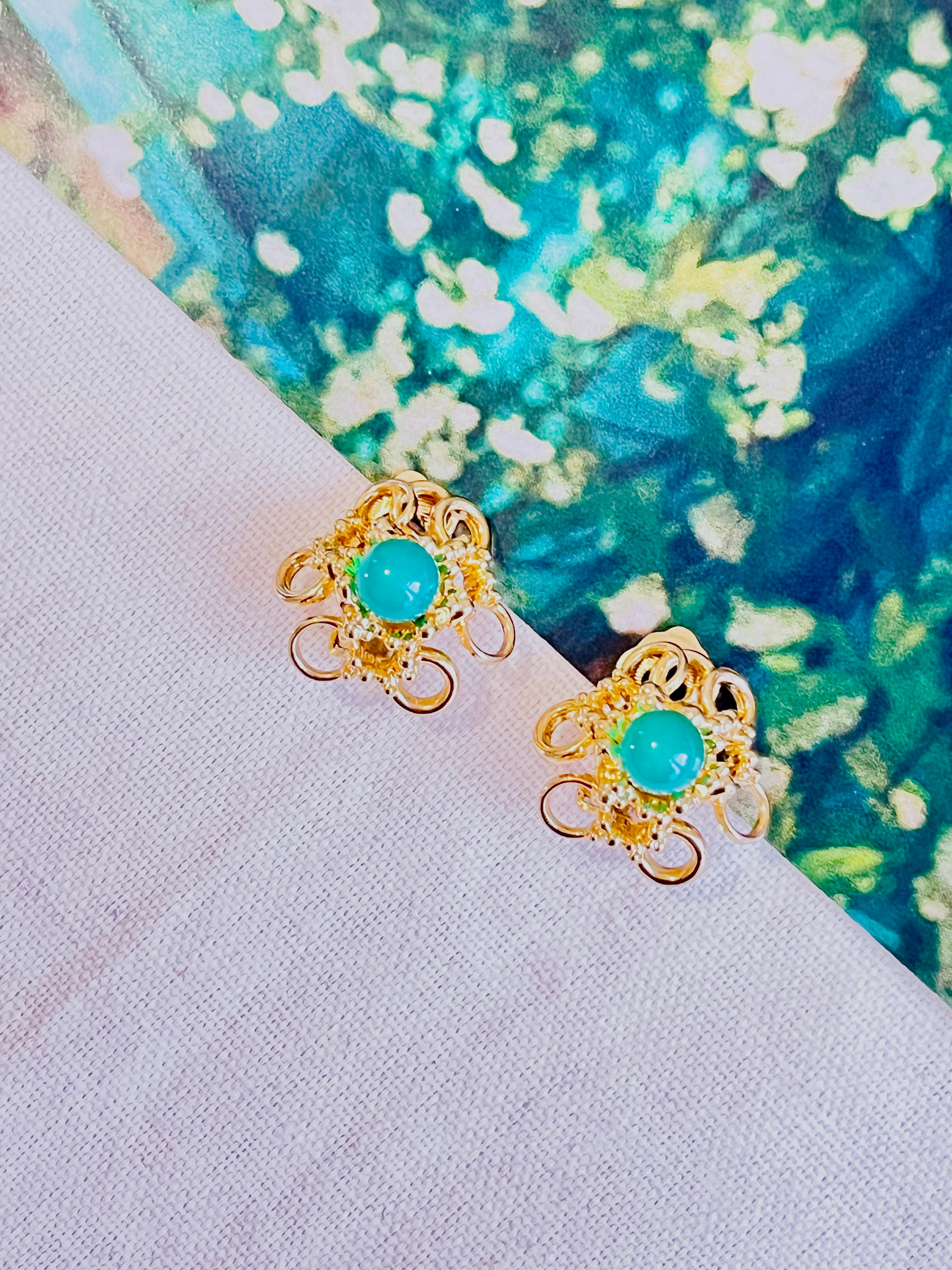 Christian Dior GROSSE 1969 Emerald Jade Flower Openwork Interlock Clip Earrings In Excellent Condition For Sale In Wokingham, England