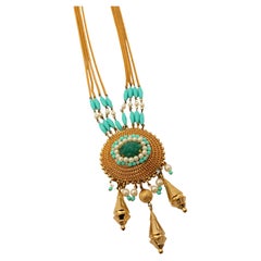 Christian Dior Grosse 1969 Gold Multi-Chain Pearl & Turquoise Pendant Necklace