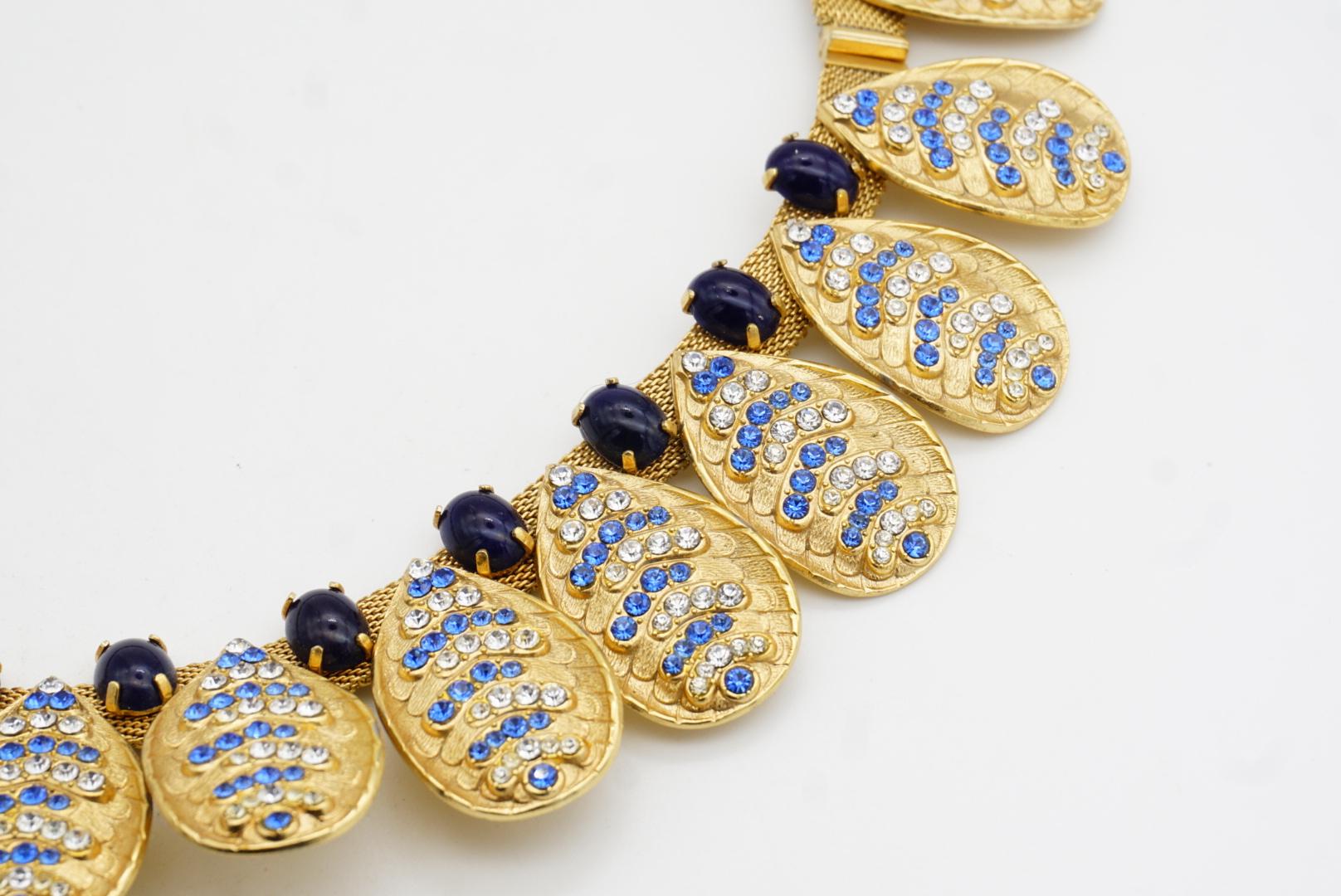 Christian Dior GROSSE 1969 Oval Lapis Sapphire Leaf Feather Mesh Chain Necklace For Sale 6