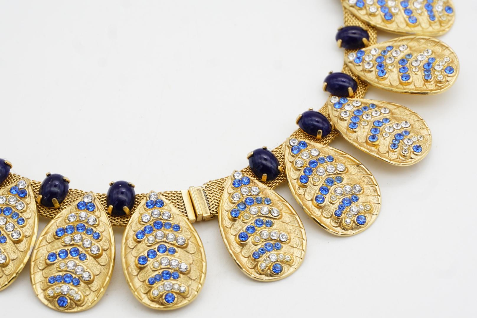 Christian Dior GROSSE 1969 Oval Lapis Sapphire Leaf Feather Mesh Chain Necklace For Sale 7