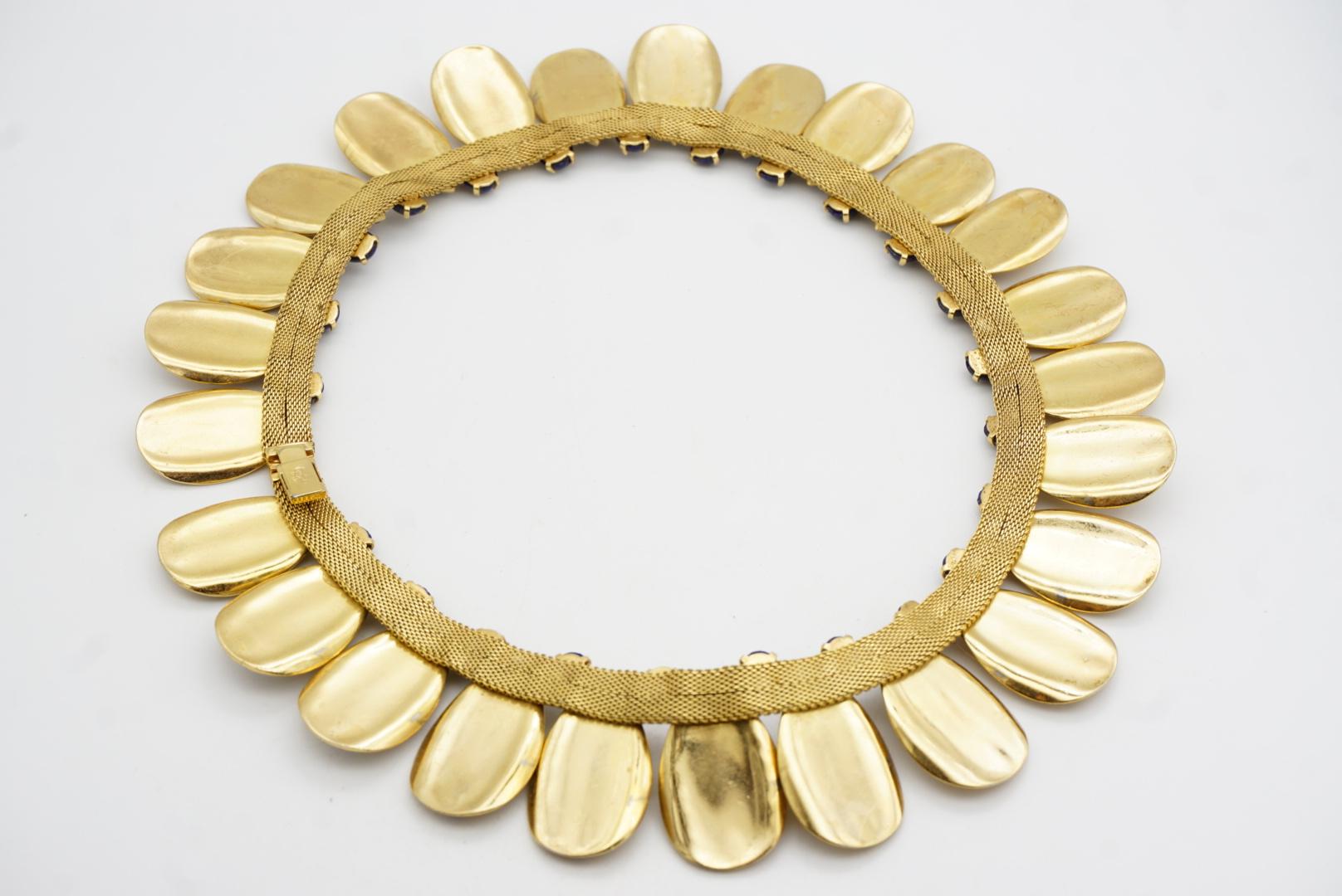 Christian Dior GROSSE 1969 Oval Lapis Sapphire Leaf Feather Mesh Chain Necklace For Sale 8