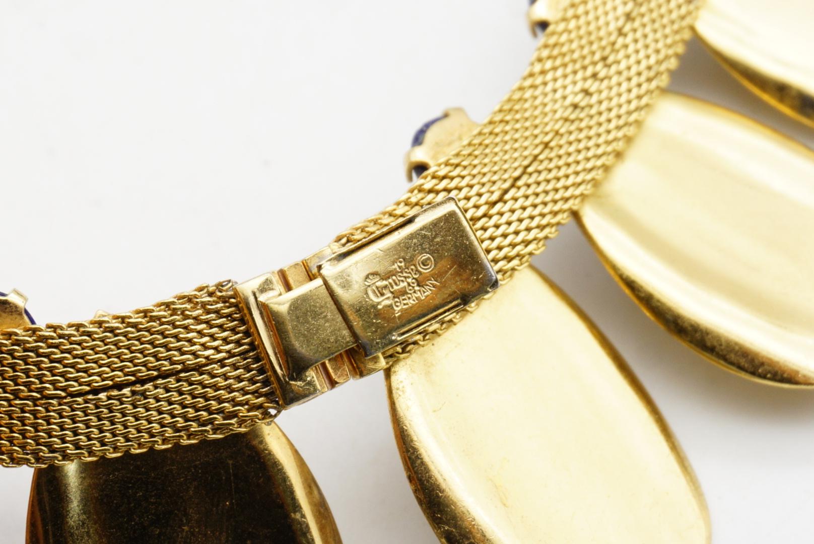 Christian Dior GROSSE 1969 Oval Lapis Sapphire Leaf Feather Mesh Chain Necklace For Sale 9
