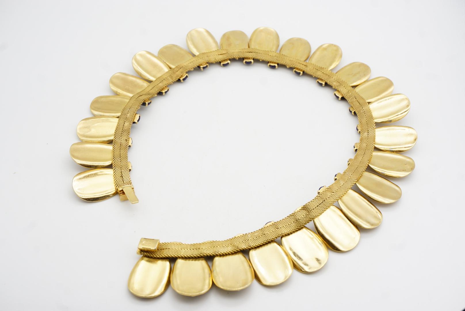 Christian Dior GROSSE 1969 Oval Lapis Sapphire Leaf Feather Mesh Chain Necklace For Sale 10