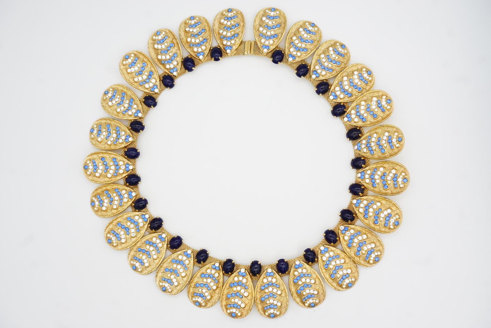 Christian Dior GROSSE 1969 Oval Lapis Sapphire Leaf Feather Mesh Chain Necklace For Sale 3
