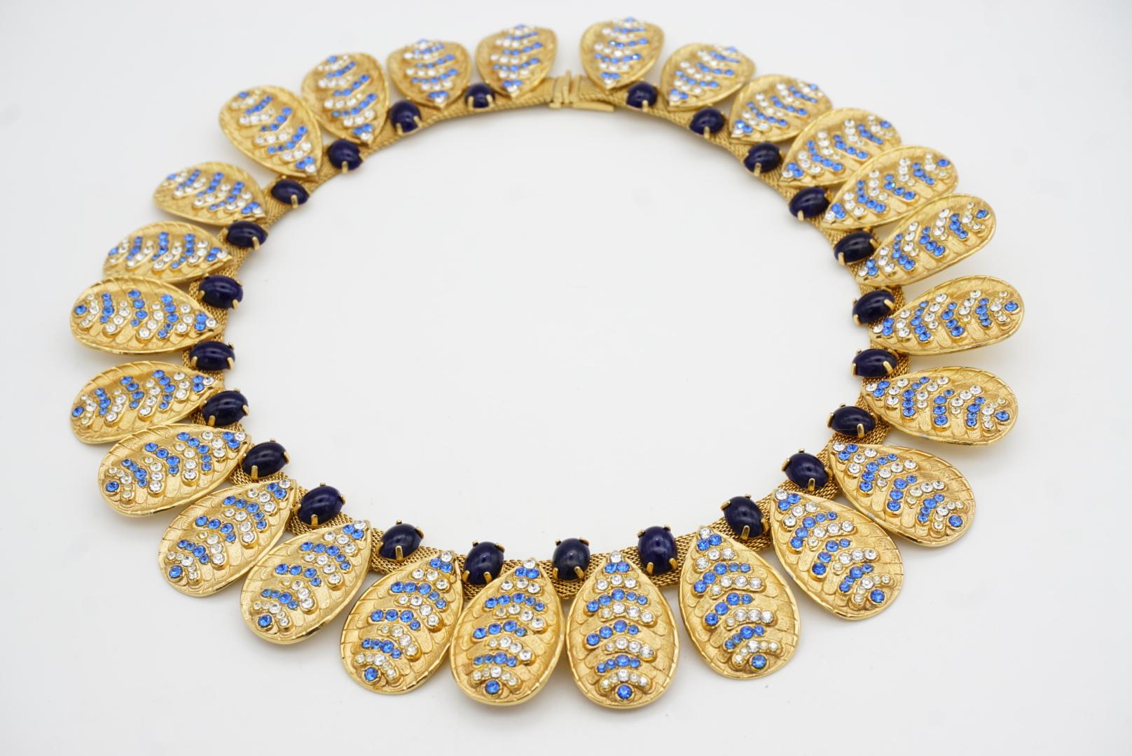 Christian Dior GROSSE 1969 Oval Lapis Sapphire Leaf Feather Mesh Chain Necklace For Sale 4