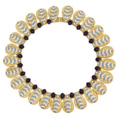 Christian Dior GROSSE 1969 Oval Lapis Sapphire Leaf Feather Mesh Chain Necklace