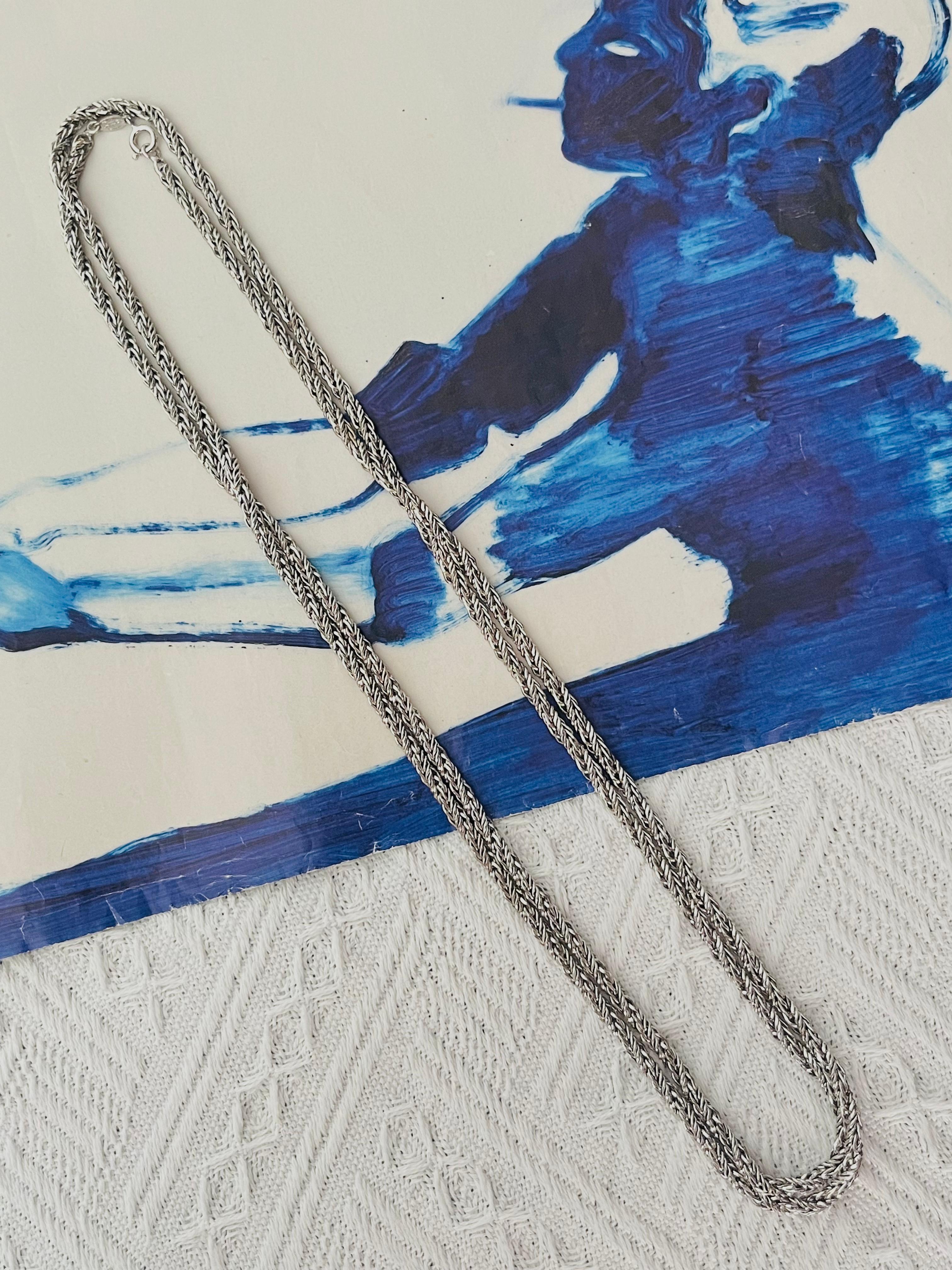 Art Déco Christian Dior GROSSE 1969 Spiral Rope Interlink Bracciale con collana lunga in argento in vendita