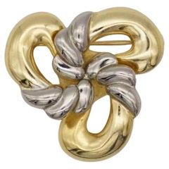 Christian Dior GROSSE 1969 Unisex Gold Silver Clover Bow Interlocked Brooch