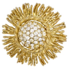 Christian Dior GROSSE 1969 Vintage Gold Sunburst Crystals Wirework Domed Brooch