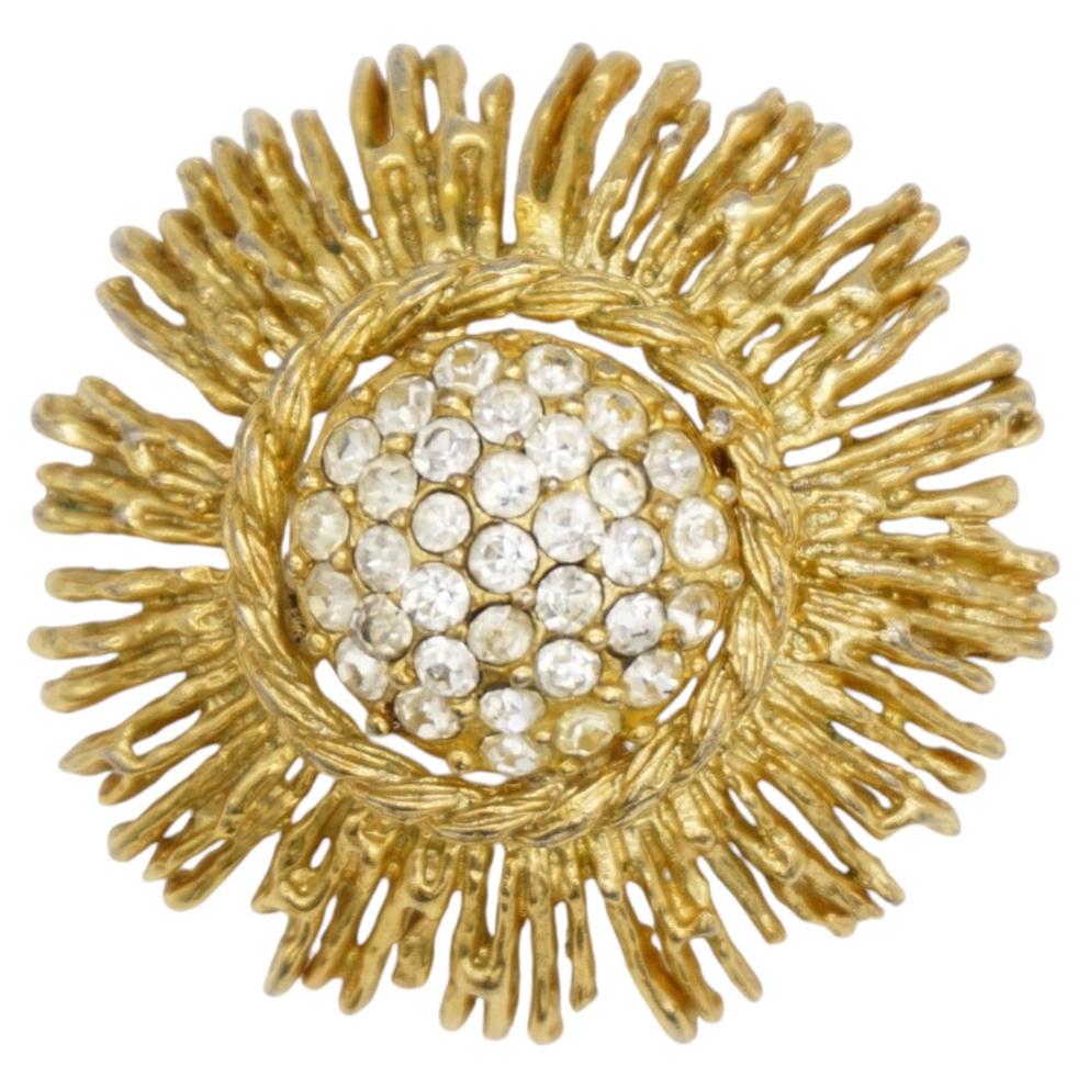 Christian Dior GROSSE 1969 Vintage Gold Sunburst Crystals Wirework Domed Brooch For Sale