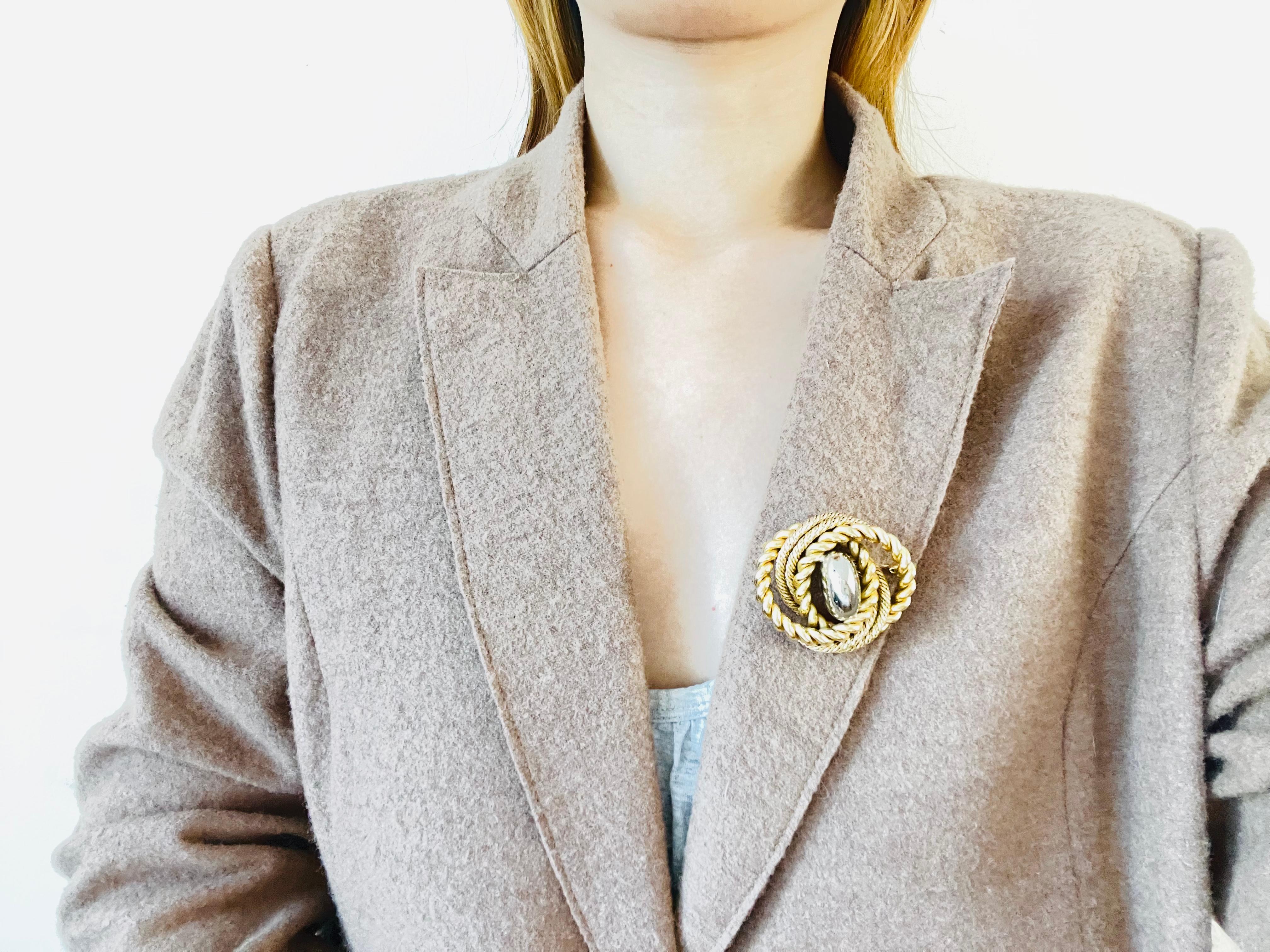 Women's or Men's Christian Dior GROSSE 1969 Vintage Large Chunky Swirl Twist Gold Silver Brooch