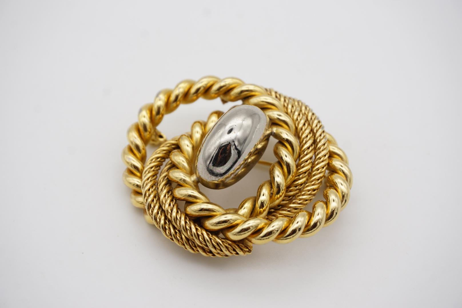 Christian Dior GROSSE 1969 Vintage Large Chunky Swirl Twist Gold Silver Brooch For Sale 2