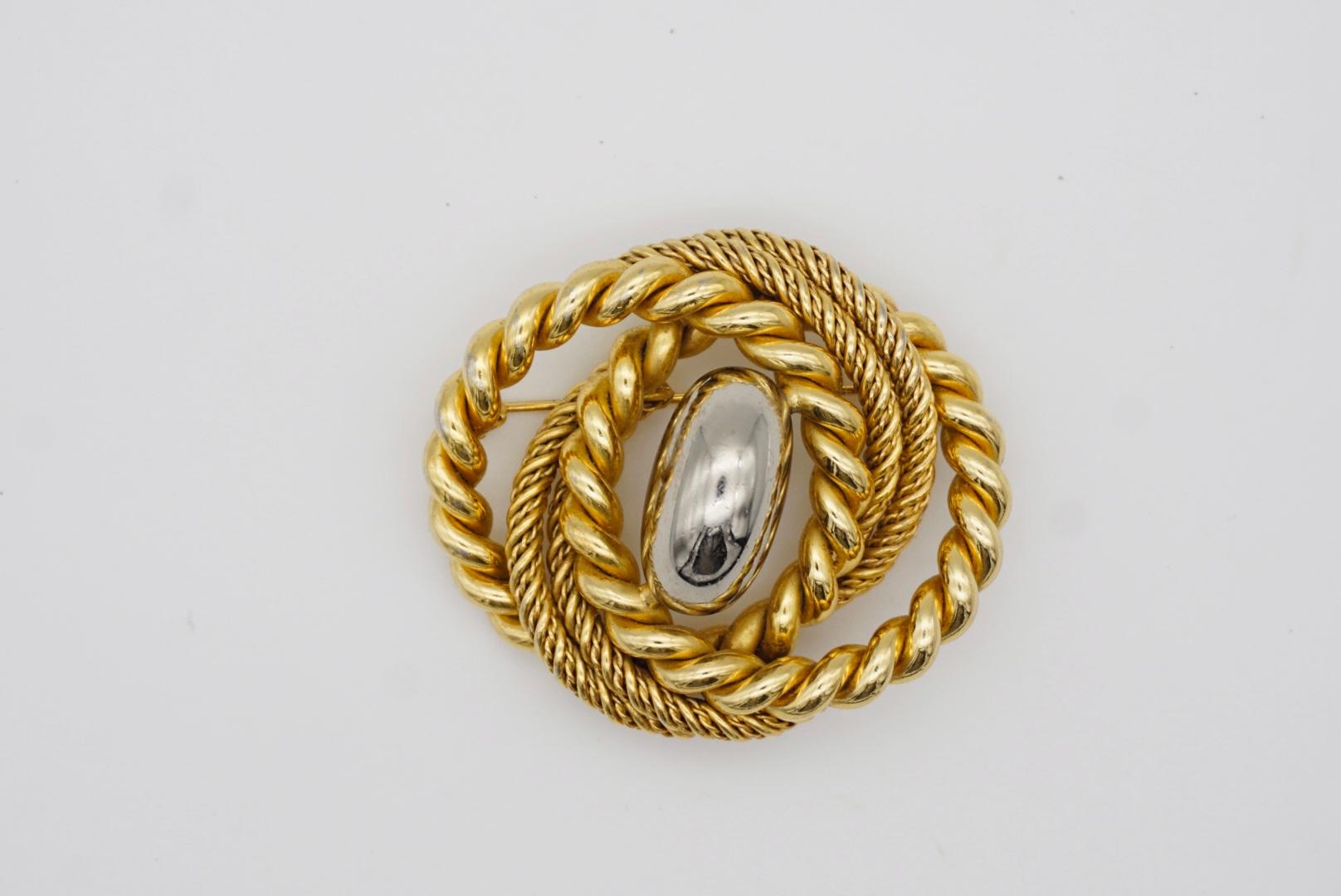 Christian Dior GROSSE 1969 Vintage Large Chunky Swirl Twist Gold Silver Brooch 2