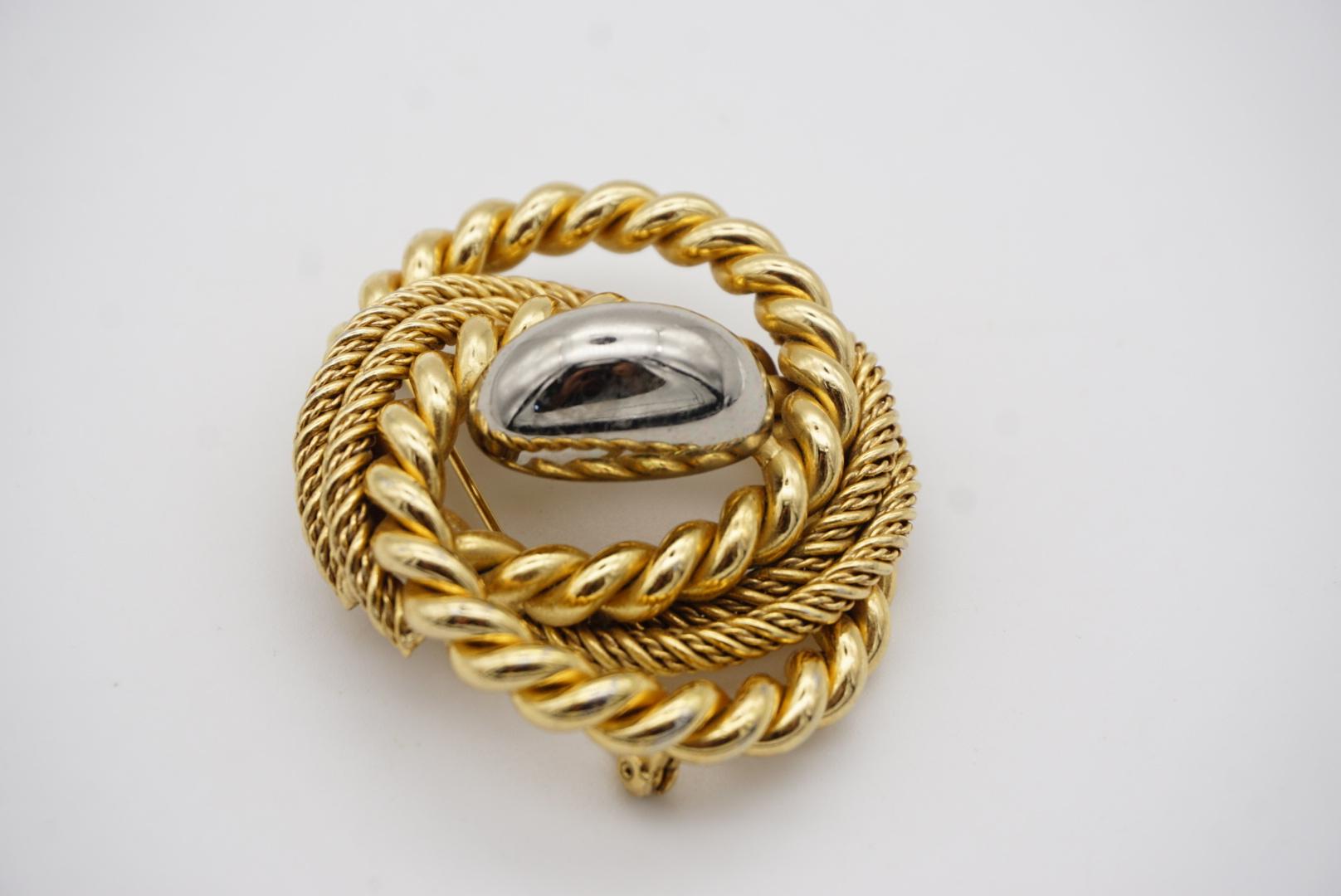 Christian Dior GROSSE 1969 Vintage Large Chunky Swirl Twist Gold Silver Brooch For Sale 4