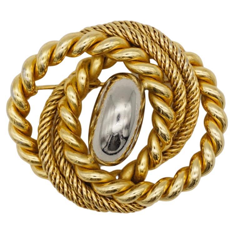 Christian Dior GROSSE 1969 Vintage Large Chunky Swirl Twist Gold Silver Brooch For Sale