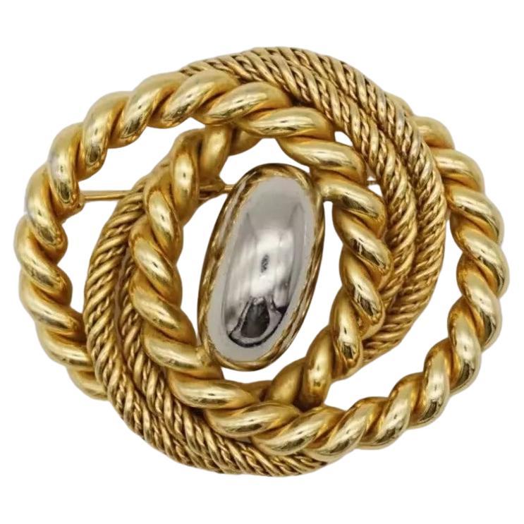 Christian Dior GROSSE, grande broche vintage en argent et or torsadé, 1969