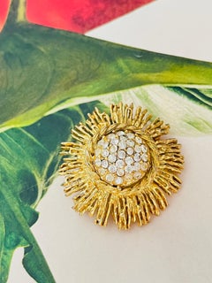 Christian Dior GROSSE 1969 Vintage Round Sunburst Crystals Wirework Dome Brooch