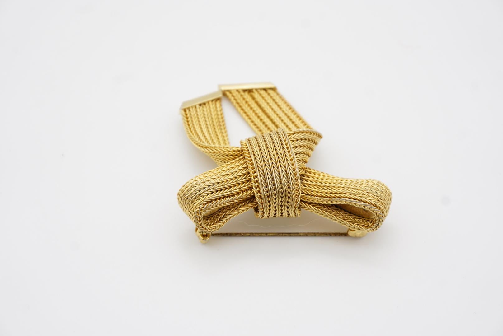 Christian Dior GROSSE 1969 Vintage Striped Bow Ribbon Butterfly Mesh Gold Brooch 3