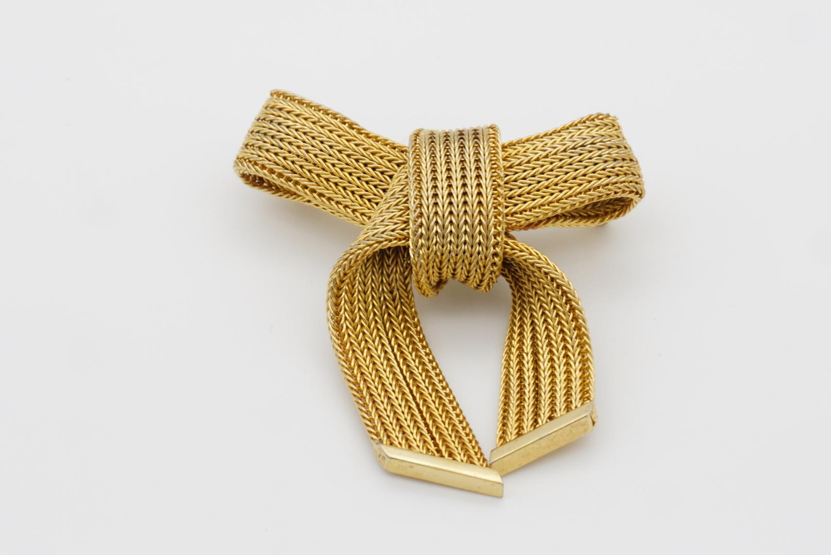 Women's or Men's Christian Dior GROSSE 1969 Vintage Striped Bow Ribbon Butterfly Mesh Gold Brooch