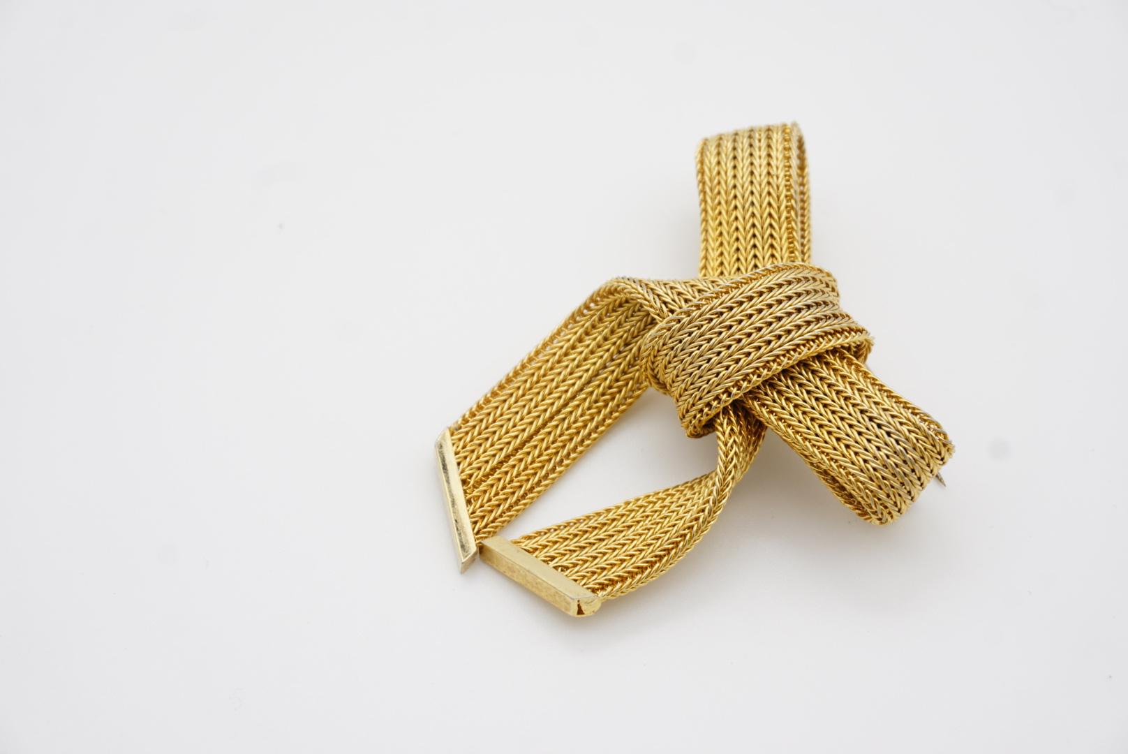 Christian Dior GROSSE 1969 Vintage Striped Bow Ribbon Butterfly Mesh Gold Brooch 2