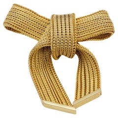 Christian Dior GROSSE 1969 Retro Striped Bow Ribbon Butterfly Mesh Gold Brooch