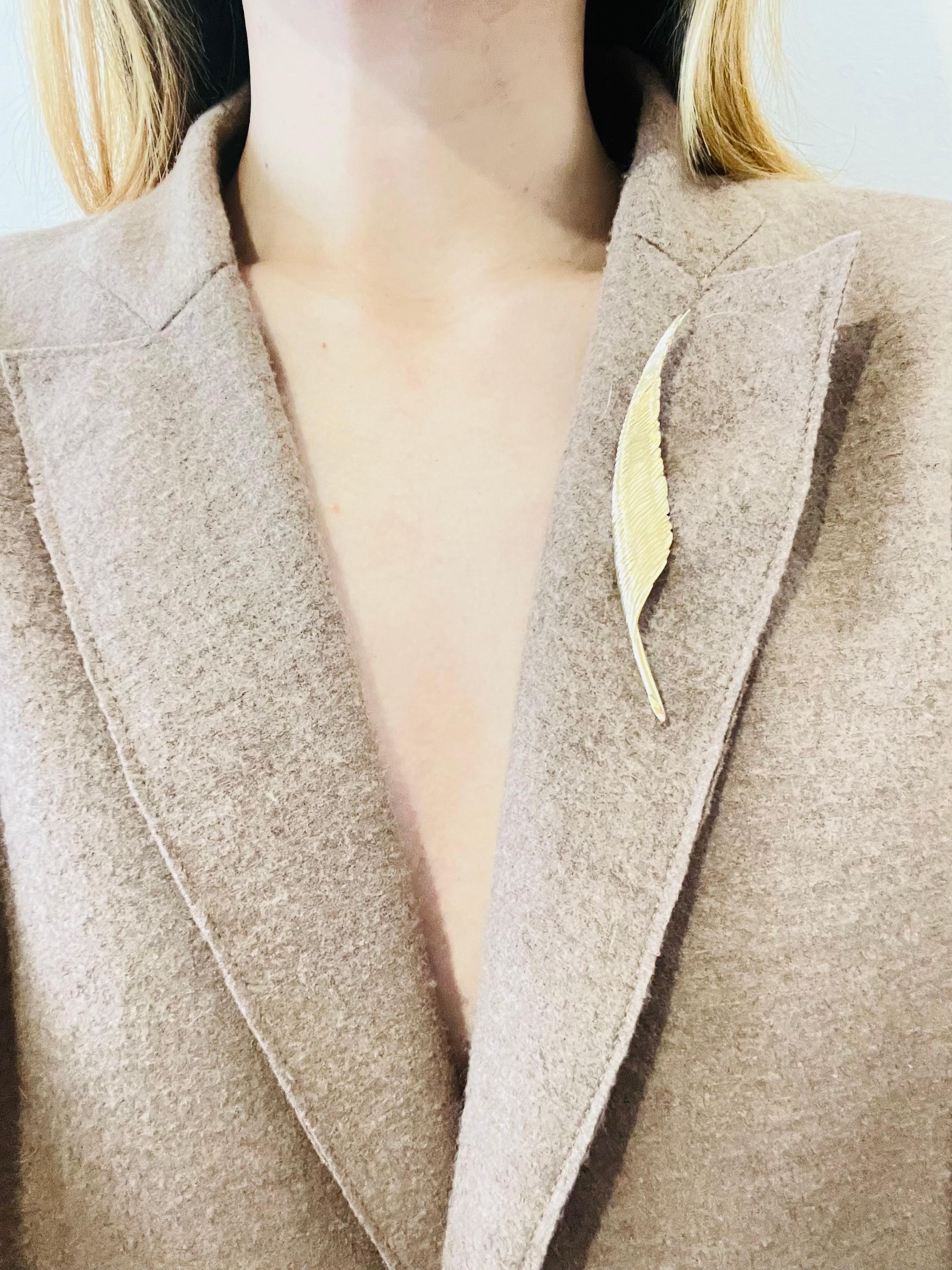 Christian Dior GROSSE 1969 Vintage Textured Long Wave Feather Leaf Reed Brooch 2