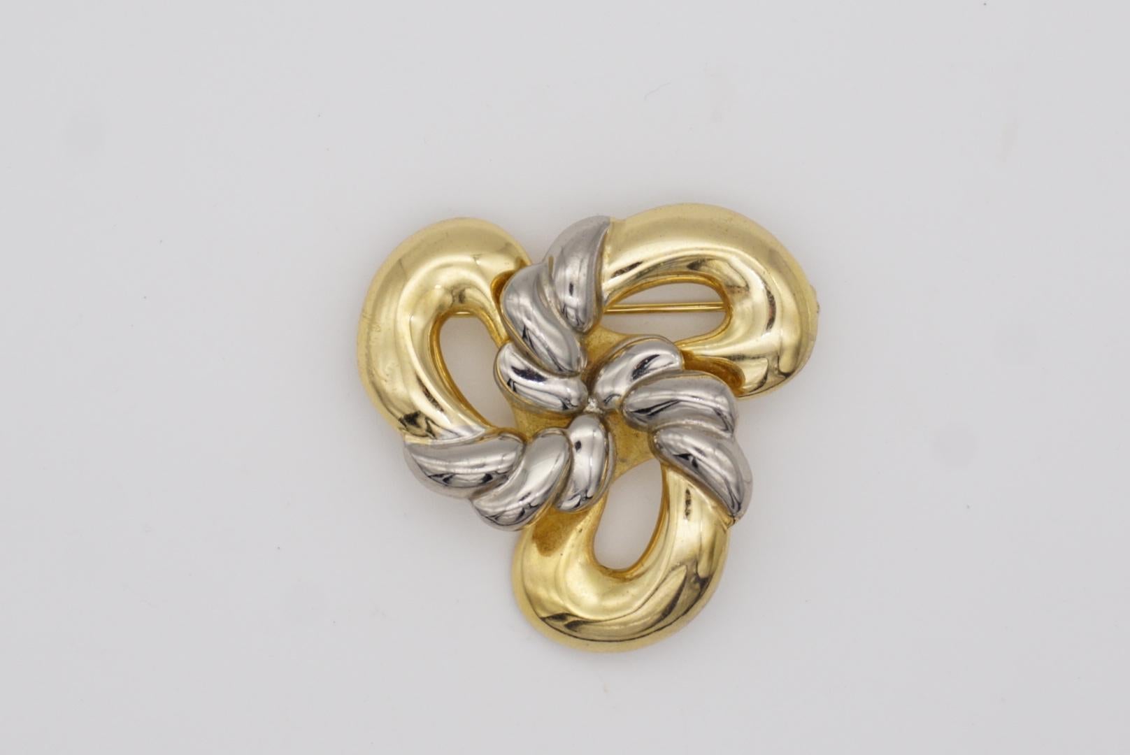 Christian Dior GROSSE 1969 Vintage Trio Knot Bows Swirl Twist Gold Silver Brooch For Sale 1