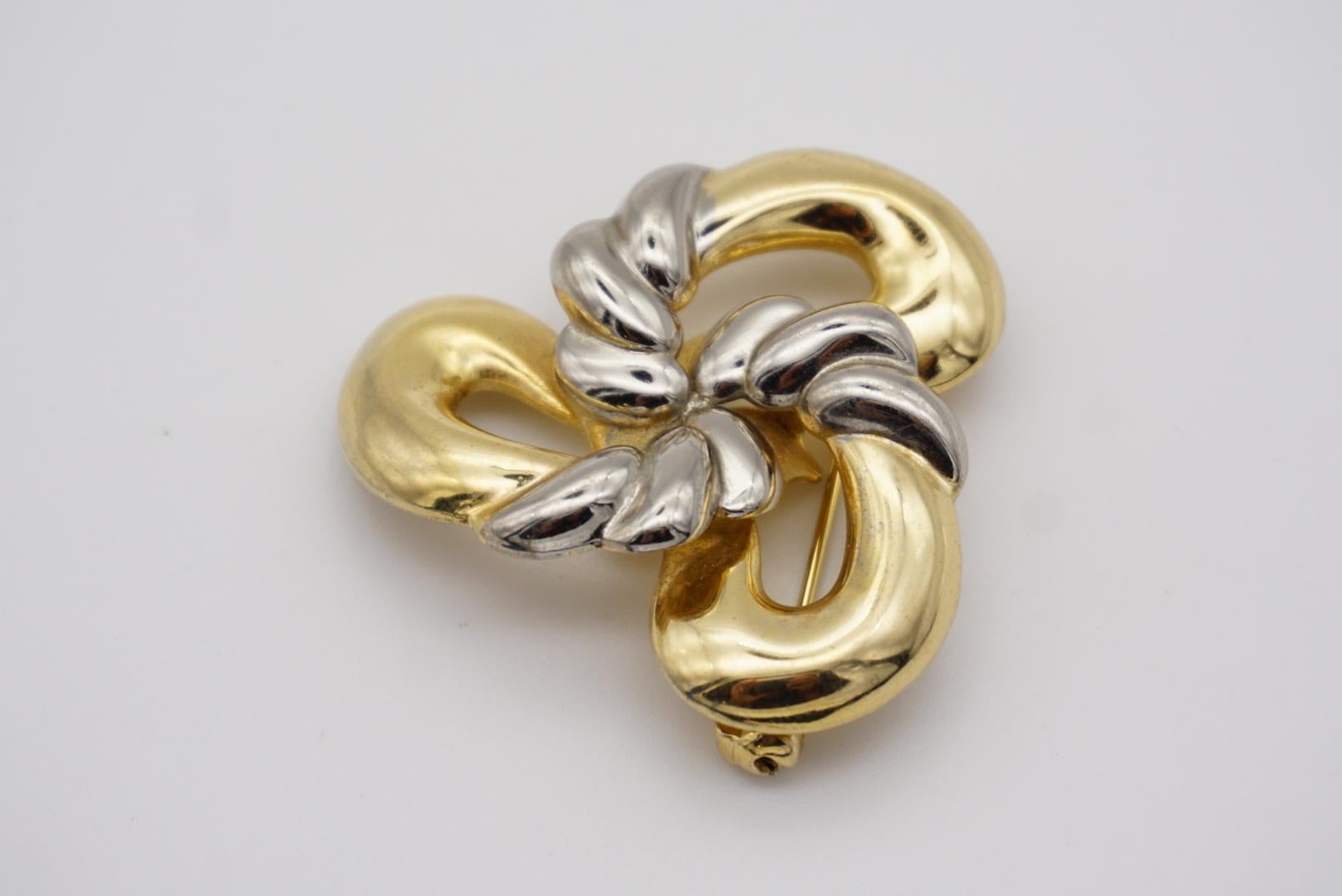 Christian Dior GROSSE 1969 Vintage Trio Knot Bows Swirl Twist Gold Silver Brooch For Sale 2
